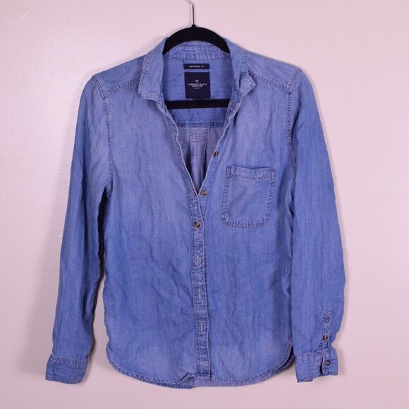 Women's American Eagle Denim Chambray Boyfriend Fit Button Down Shirt - Size S - Picture 5 of 10